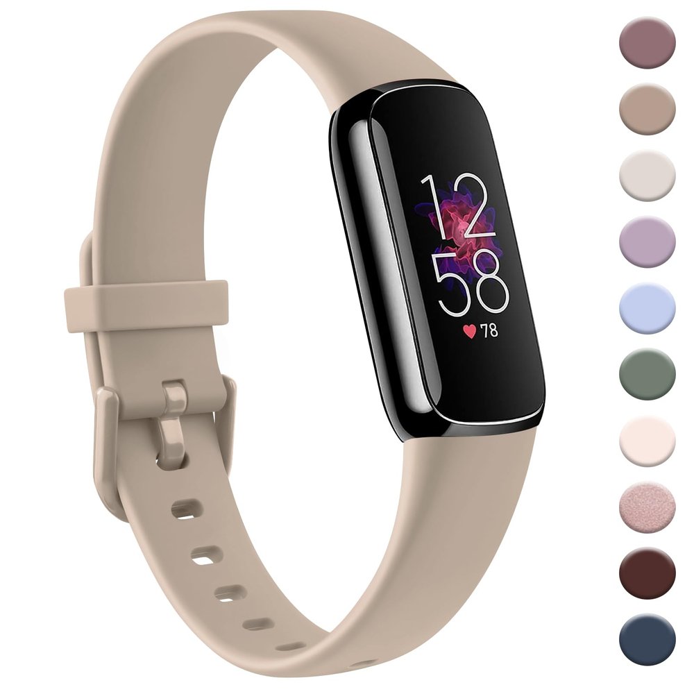 AK Sport Band Compatible with Fitbit Luxe Bands for Women Men, Soft Silicone Replacement Sport Straps Wristbands for Fitbit Luxe Fitness and Wellness Tracker (Small,Milk Tea)