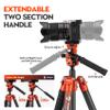 Fotopro X-Airfly Video 64.5 Inch Lightweight Travel Camera Tripod with Fluid Head Panoramic Ball Head 2.95lb Expandable Portable Compact Carbon Fiber Tripod for Camera DSLR Load up to 33lb Orange view 3