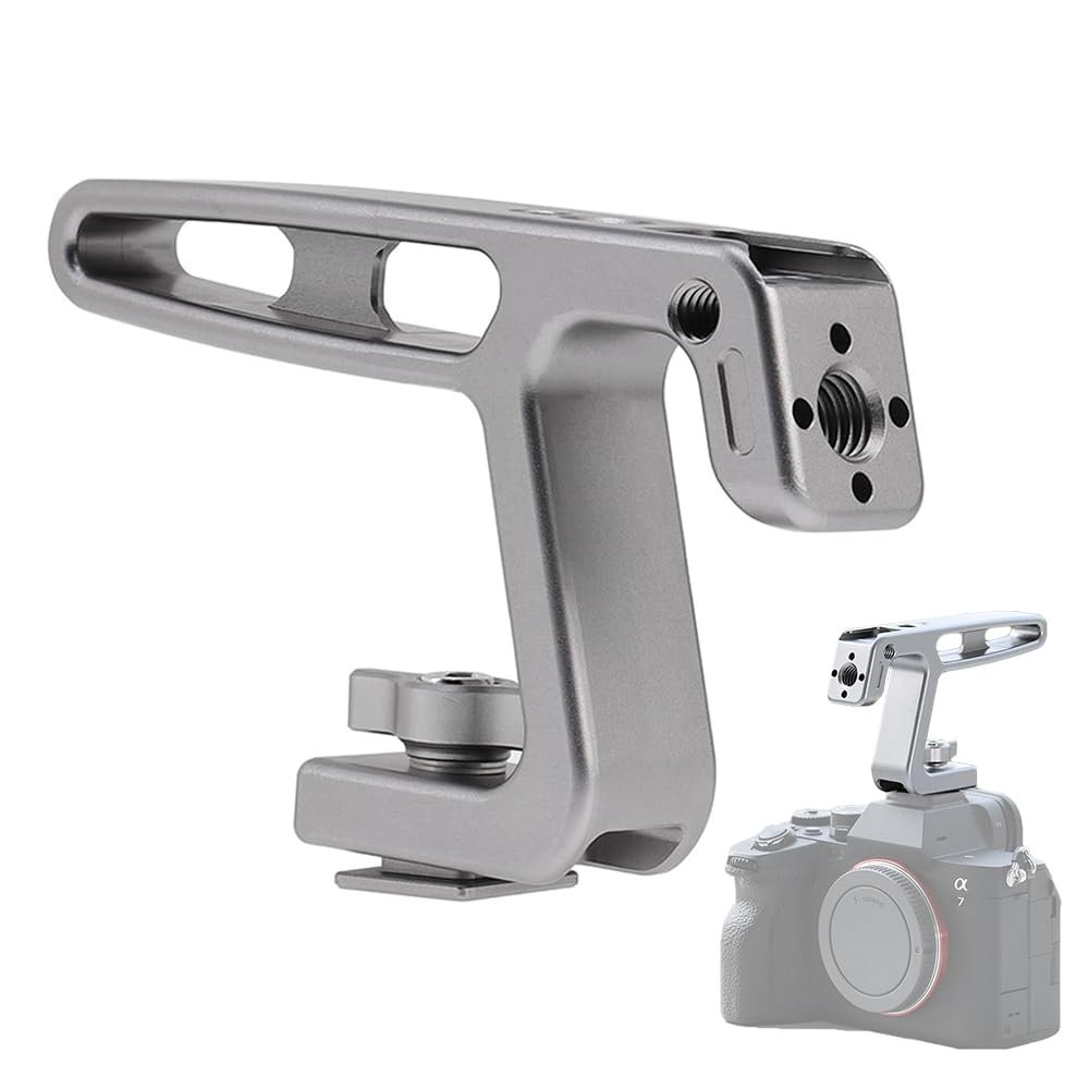 Andoer Mini Top Trade Camera Top Hand Grip with Cold Shoe Mount, Positioning Hole, Compatible with Camera Cage, Sports Camera for Vlogging Live Streaming