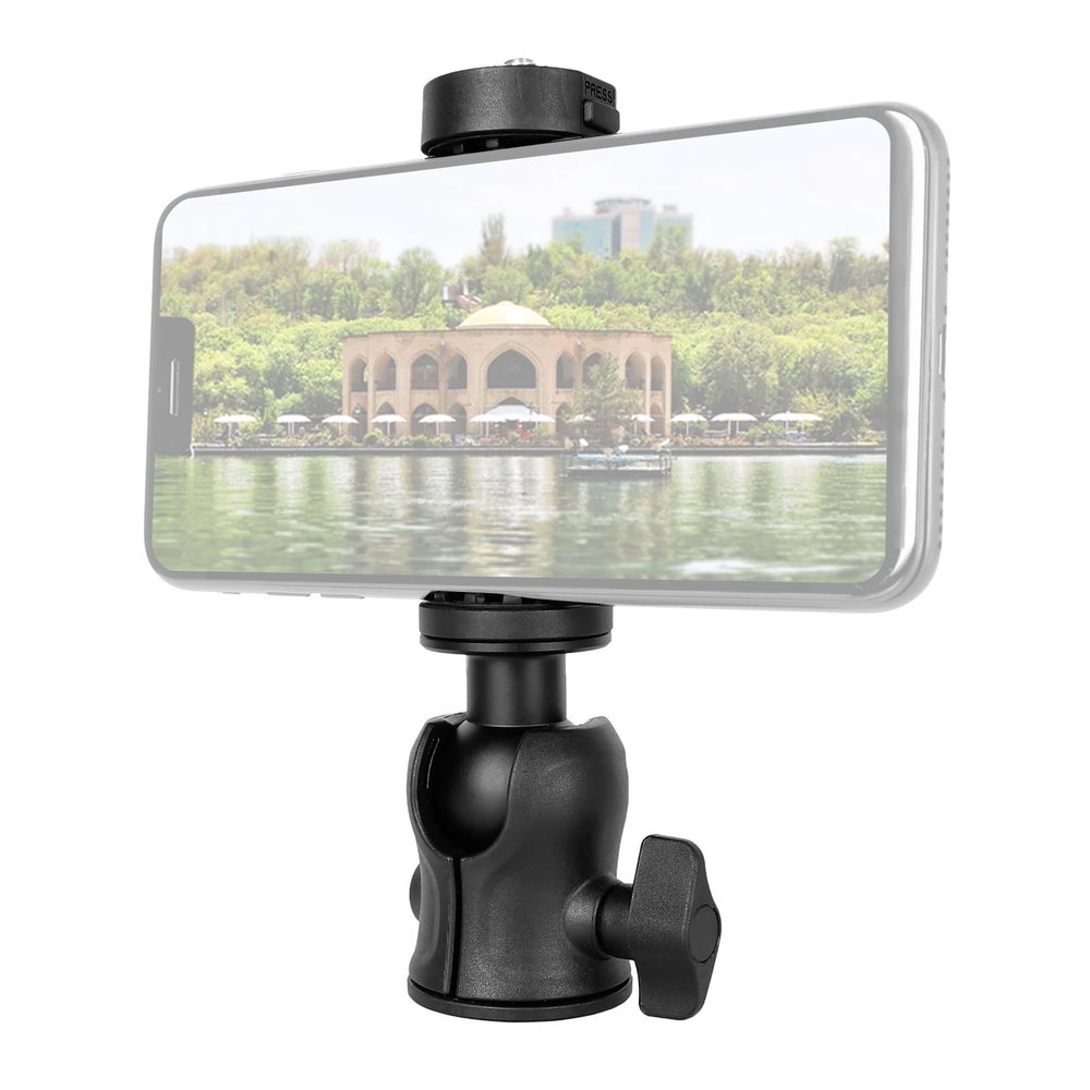 Andoer Panoramic Tripod Head Camera Mount Adapter Mini Ballhead 360Rotatable 10kg/ 4.4lbs Load Capacity with 1/4in Screw Built-in Adjustable Phone Clip for DSLR Camera Tripod LED Light Selfie Stick