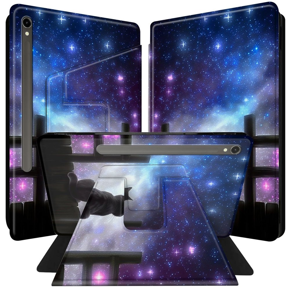 BPQOJB for Samsung Galaxy Tab S9 Case 360 Degree Rotating Smart Cover with Adjustable Stand & Auto Wake/Sleep Tablet Case for Samsung Galaxy Tab S9 5G 11 inch 2023 - Galaxy Black Cat