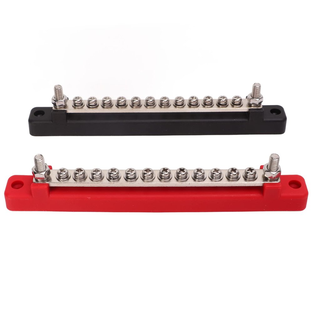 2pcs 12 Terminal Bus Bar 48V 150A Low Good Conductivity Power Distribution Block for Cars, RVs, Ships ABS + Zinc Alloy + Plated Brass
