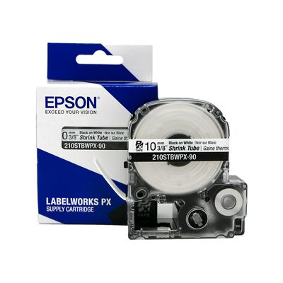 Epson LABELWORKS 210STBWPX-90 Tape Cartridge - Black on White Shrink Tube Industrial Label Maker Tape - AWG 4-12, 3/8" (10MM) Wide, 7.5 ft (90")