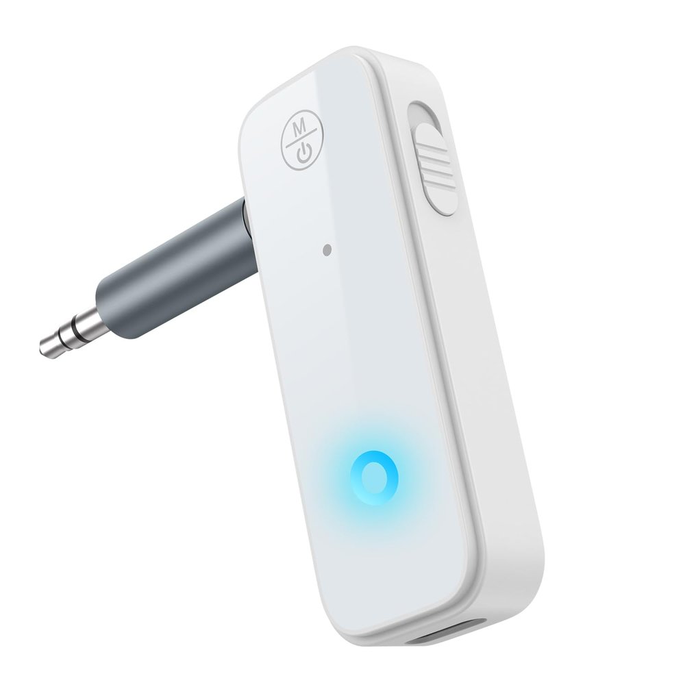 Ankilo Aux Bluetooth Adapter for Car, 2 in 1 Wireless Bluetooth 5.3 Transmitter Receiver, Built-in Mic Hands-Free Calls Crystal Clear Sound, for Cars Headphones Home Stereo, White