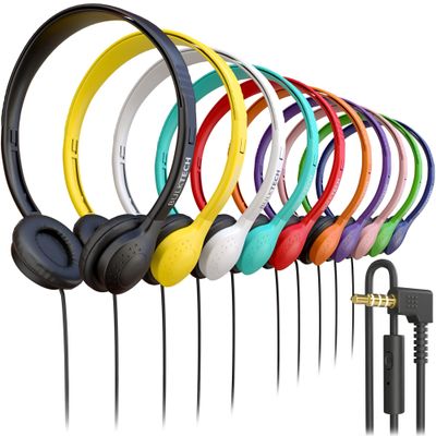 300 Pack Bulk Wired On-Ear Leather Headphones with Microphone and 3.5mm Connector, Multi