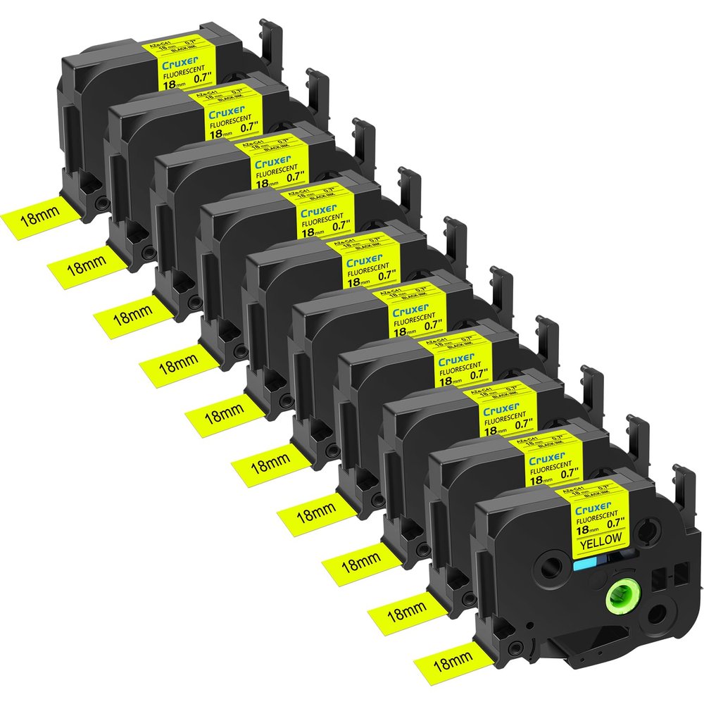 10 Pack Compatible with Brother P-Touch TZe-C41 TZ-C41 TZeC41 TZC41 Black on Yellow, Fluorescent Laminated 0.7" x 16.4ft 18mm x 5m Label Tape for PTD600 PT-P710BT PTD400 PT2200 PT550 PT2730VP