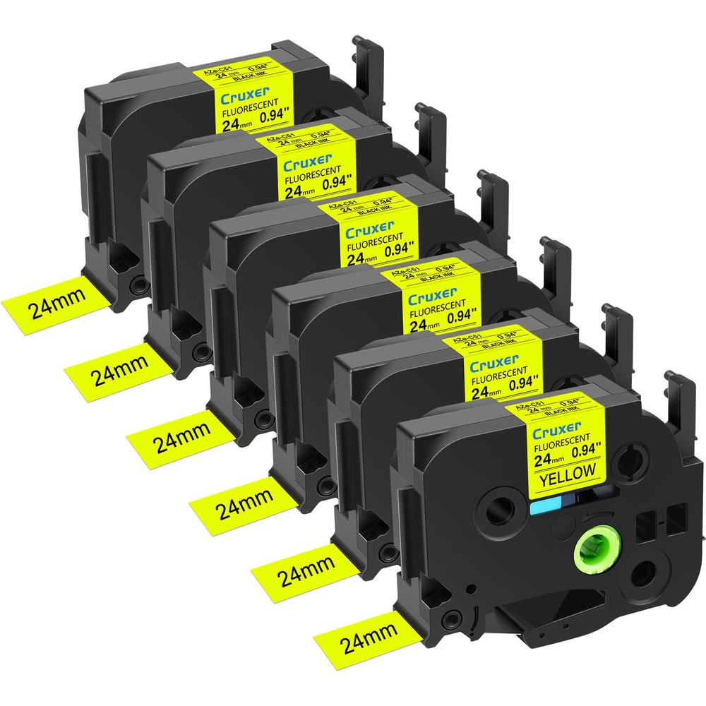 6-Pack 0.94" 24mm Compatible with Brother P-Touch TZe-C51 Black on Yellow, Fluorescent Laminated 16.4ft(5m) Length Label Tape Compatible with Brother PTD600 PT-P710BT PT-P750W PT-H500LI PT-P750WVP