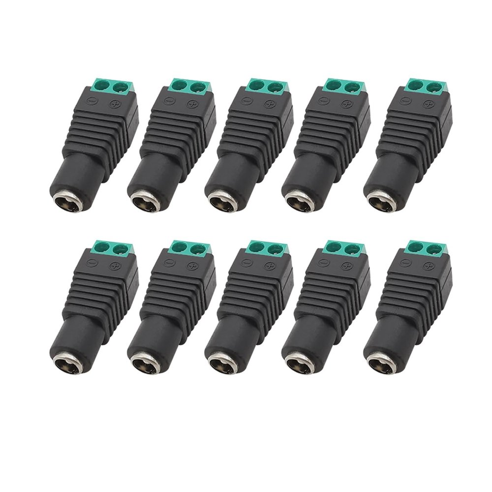 12V 5.5 x 2.5mm DC Power Male pl;/UG Female Jack Adapter Screw Lock Wire Connector DC Plugs Socket Fit Compatible .L-ED Light Strip CC/TV Camera(10 Female)