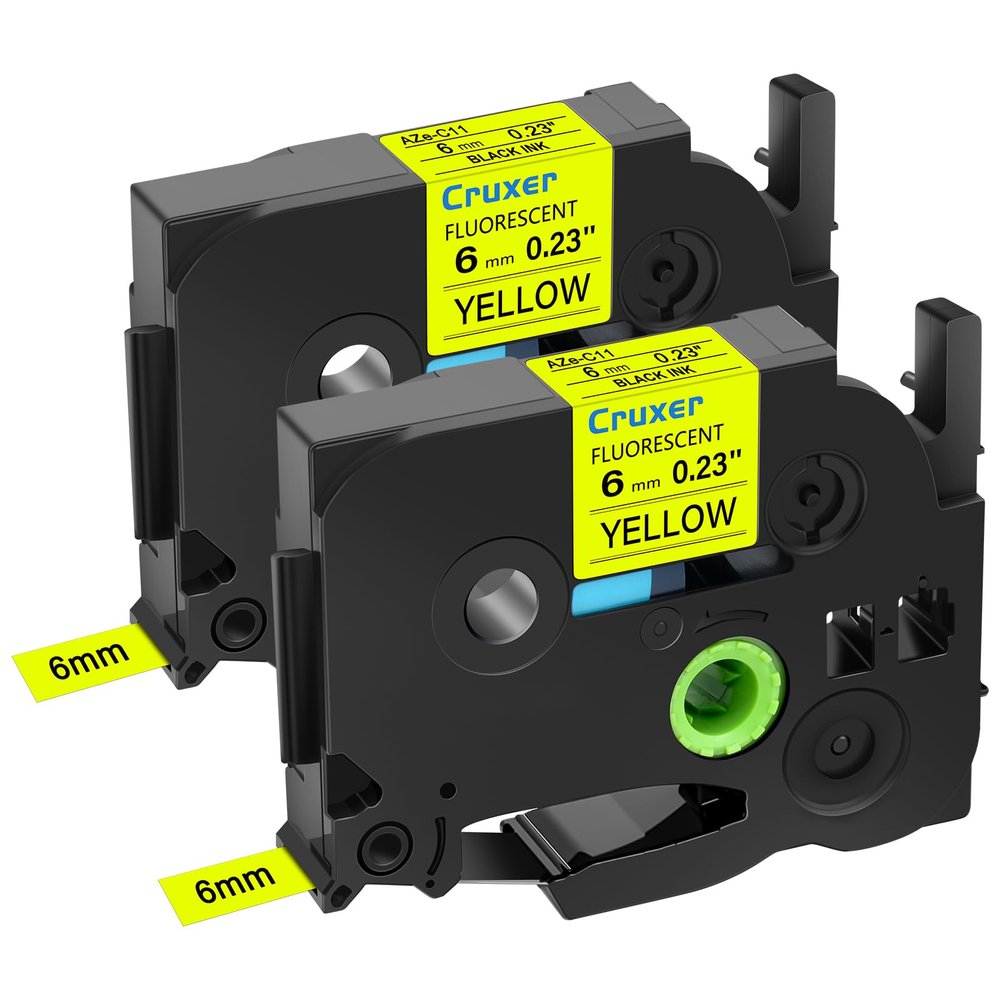 2-set 0.23" Compatible with Brother P-Touch TZe-C11 TZ-C11 6mm Label Tape Black Text Fluorescent Yellow Laminated 16.4ft 5m Label Tape Compatible with Brother Printer PT-D210 PT-D220 PT-H110 PT-D400
