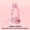 Kids Wireless Bluetooth Cat Ear Headphones with Microphone, Green Light Up Kawaii Noise Cancelling Headphones for School & Travel view 4