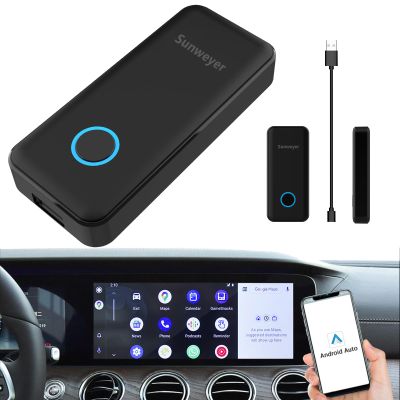 Sunweyer Android Auto Wireless Adapter Plug & Play Auto Connect Bluetooth Wired Android Auto to Wireless Dongle Convert