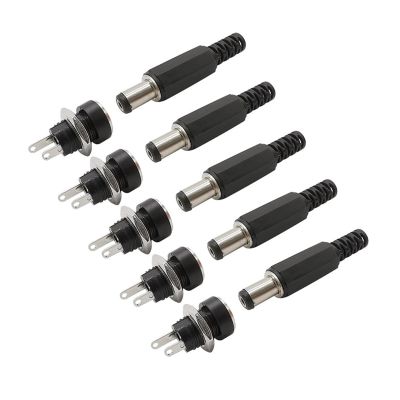 10Pcs(5Pairs) DC Power Pin 5.5x2.1mm Female Jack Male pl;/UG Adapter 5.5 * 2.1 DC-022B Supply Jacks Socket Panel Mount Connector
