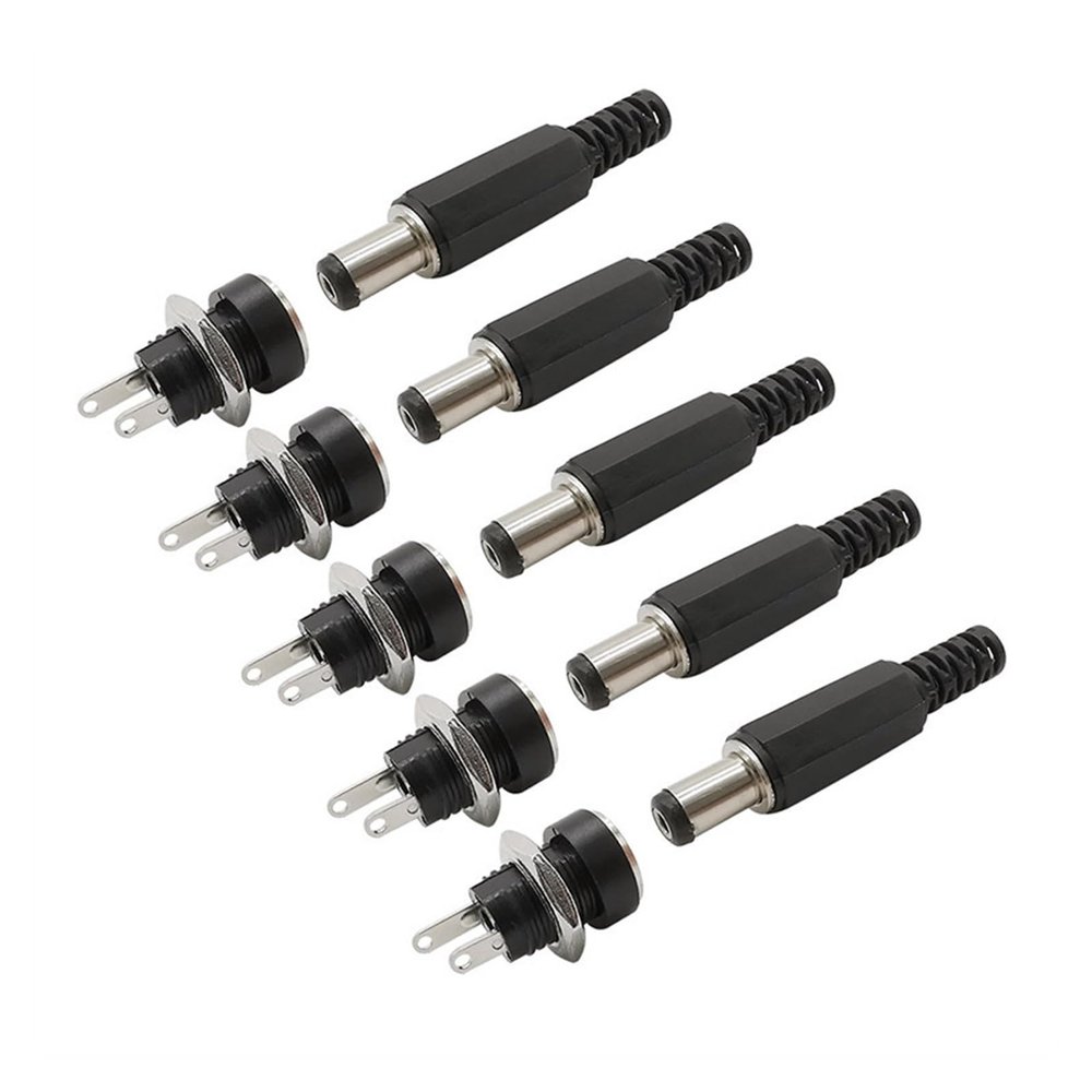 10Pcs(5Pairs) DC Power Pin 5.5x2.1mm Female Jack Male pl;/UG Adapter 5.5 * 2.1 DC-022B Supply Jacks Socket Panel Mount Connector