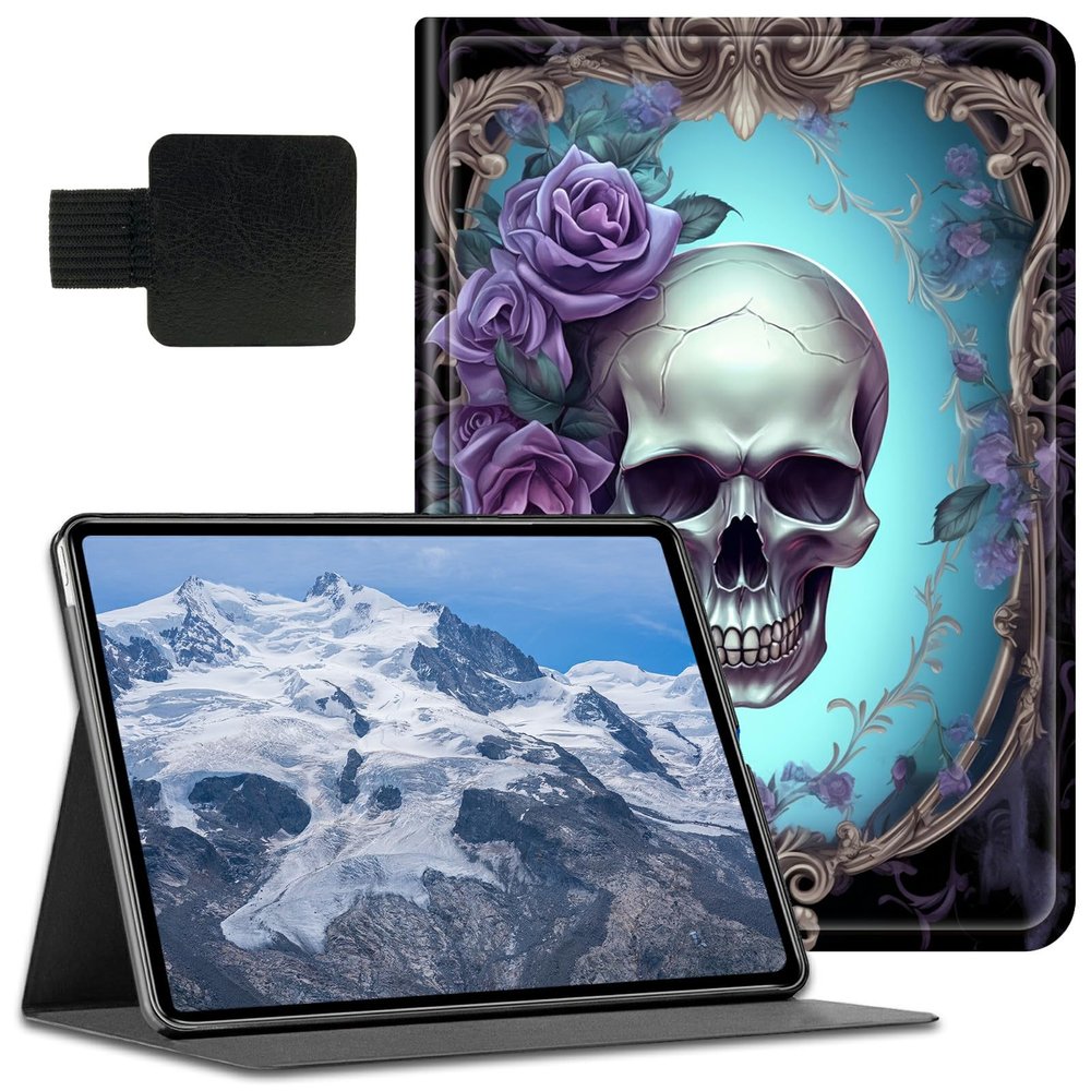 BFDHGQZC for 6" Kindle (11th Generation-2022 Release),Shockproof Stand Protive Cover with Pen Holder and Auto Wake/Sleep for Kindle 11th Generation 2022 Signature Edition,Skull and Roses