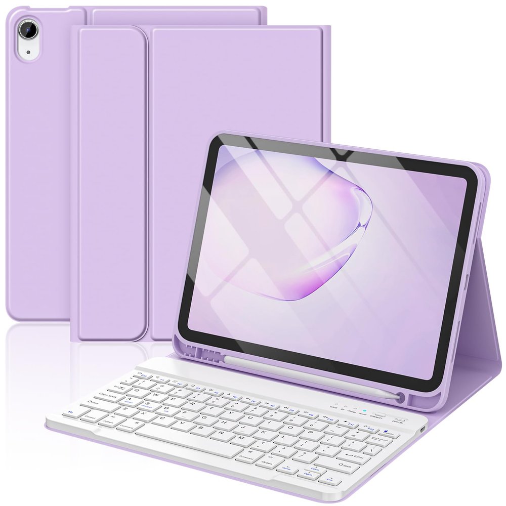 BQSS for iPad Air 11 Inch Case with Keyboard M3/M2 (2025/2024), Wireless Keyboard Case for iPad Air 10.9 Inch 5th/4th Generation (2022/2020) Detachable for iPad Pro 1st Case with Pencil Holder Purple