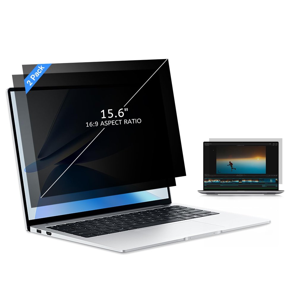 MOBDIK 15.6 Inch Laptop Privacy Screen Filter for 16:9 Aspect Ratio, Anti-Glare, Anti-Spy, UV Blocking - 2 Pack