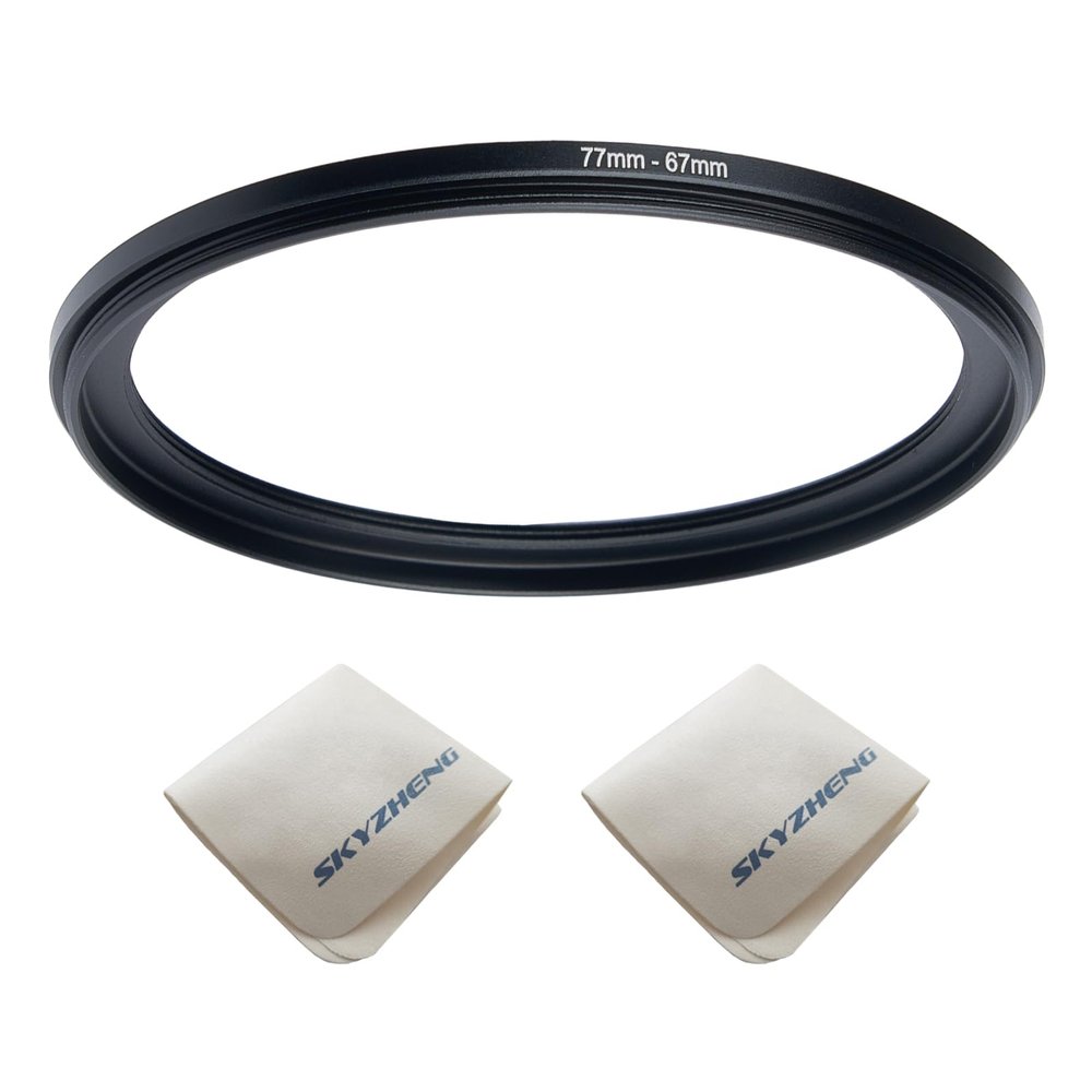 77mm Lens to 67mm Camera Lens Adapter 77mm to 67mm Step Down Ring Adapter Ring for All Brands of UV ND CPL, with Premium Lens Wiping Cloth 2 Pack (77mm-67mm)
