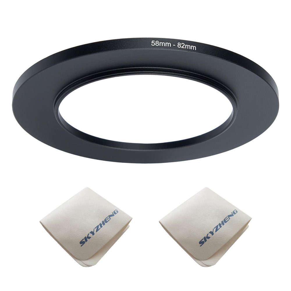 58mm Lens to 82mm Camera Lens Adapter 58mm to 82mm Step Up Ring Adapter Ring for All Brands of UV ND CPL, with Premium Lens Wiping Cloth 2 Pack (58mm-82mm)