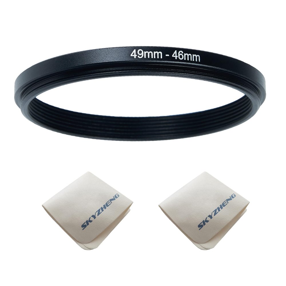 49mm Lens to 46mm Camera Lens Adapter 49mm to 46mm Step Down Ring Adapter Ring for All Brands of UV ND CPL, with Premium Lens Wiping Cloth 2 Pack (49mm-46mm)