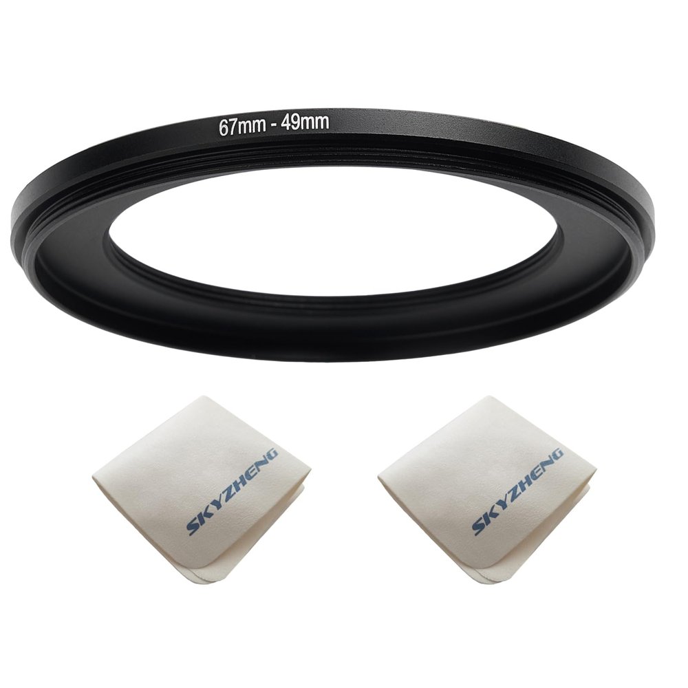 67mm Lens to 49mm Camera Lens Adapter 67mm to 49mm Step Down Ring Adapter Ring for All Brands of UV ND CPL, with Premium Lens Wiping Cloth 2 Pack(67mm-49mm)