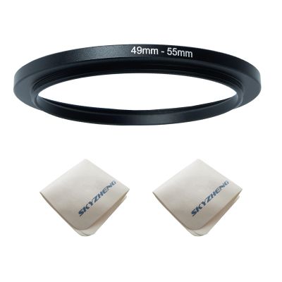 49mm Lens to 55mm Camera Lens Adapter 49mm to 55mm Step Up Ring Adapter Ring for All Brands of UV ND CPL, with Premium Lens Wiping Cloth 2 Pack (49mm-55mm)