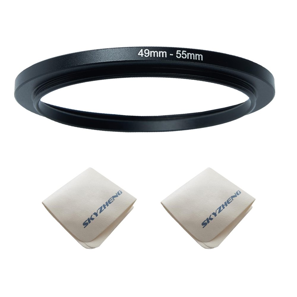 49mm Lens to 55mm Camera Lens Adapter 49mm to 55mm Step Up Ring Adapter Ring for All Brands of UV ND CPL, with Premium Lens Wiping Cloth 2 Pack (49mm-55mm)