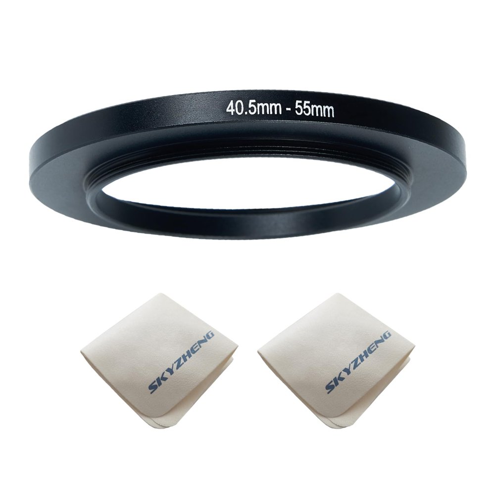 40.5mm Lens to 55mm Camera Lens Adapter 40.5mm to 55mm Step Up Ring Adapter Ring for All Brands of UV ND CPL, with Premium Lens Wiping Cloth 2 Pack (40.5mm-55mm)