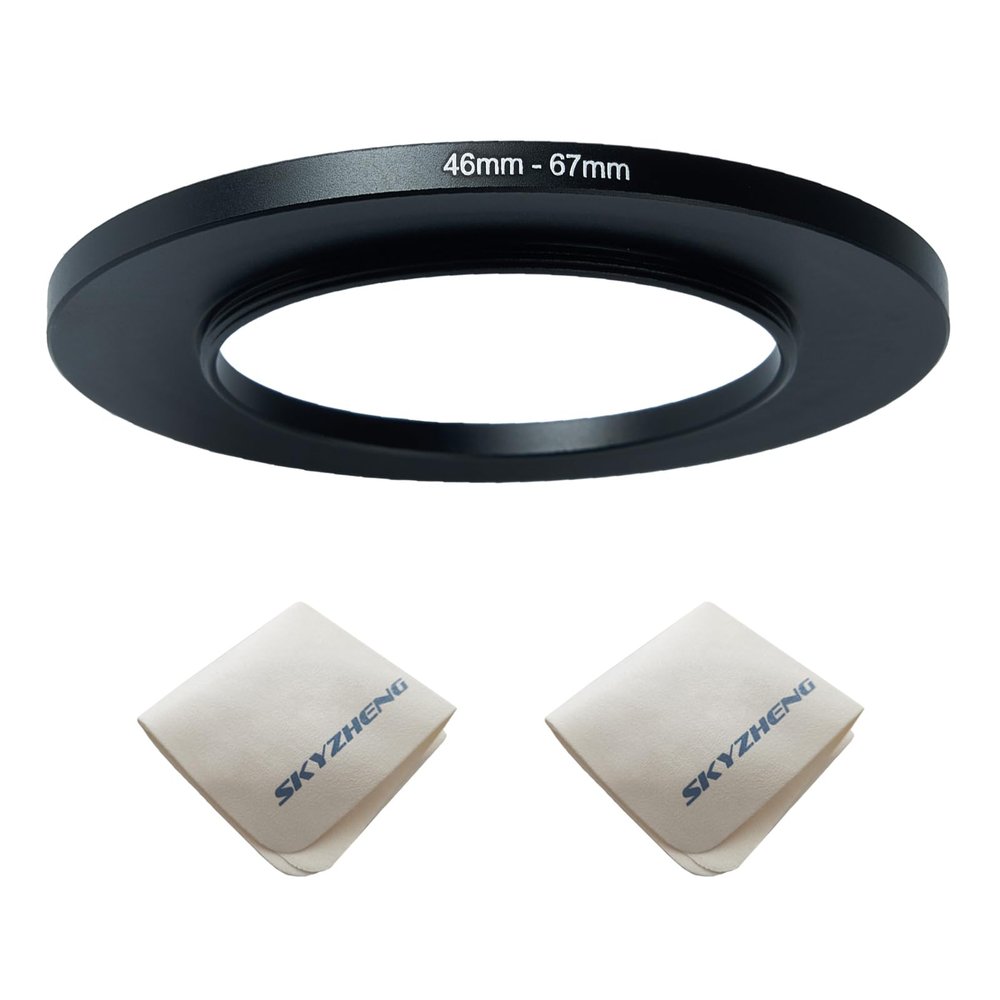 46mm Lens to 67mm Camera Lens Adapter 46mm to 67mm Step Up Ring Adapter Ring for All Brands of UV ND CPL, with Premium Lens Wiping Cloth 2 Pack (46mm-67mm)