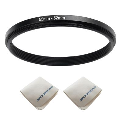 55mm Lens to 52mm Camera Lens Adapter 55mm to 52mm Step Down Ring Adapter Ring for All Brands of UV ND CPL, with Premium Lens Wiping Cloth 2 Pack (55mm-52mm)