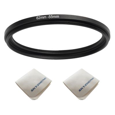 62mm Lens to 55mm Camera Lens Adapter 62mm to 55mm Step Down Ring Adapter Ring for All Brands of UV ND CPL, with Premium Lens Wiping Cloth 2 Pack (62mm-55mm)