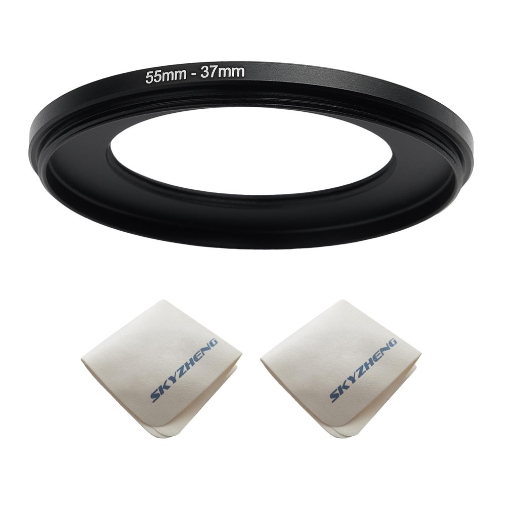 55mm Lens to 37mm Camera Lens Adapter 55mm to 37mm Step Down Ring Adapter Ring for All Brands of UV ND CPL, with Premium Lens Wiping Cloth 2 Pack (55mm-37mm)
