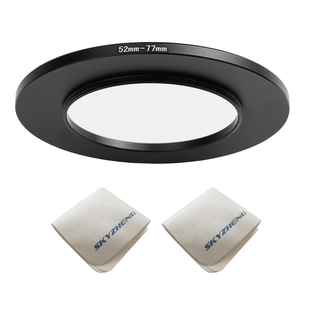 52mm Lens to 77mm Camera Lens Adapter 52mm to 77mm Step Up Ring Adapter Ring for All Brands of UV ND CPL, with Premium Lens Wiping Cloth 2 Pack (52mm-77mm)