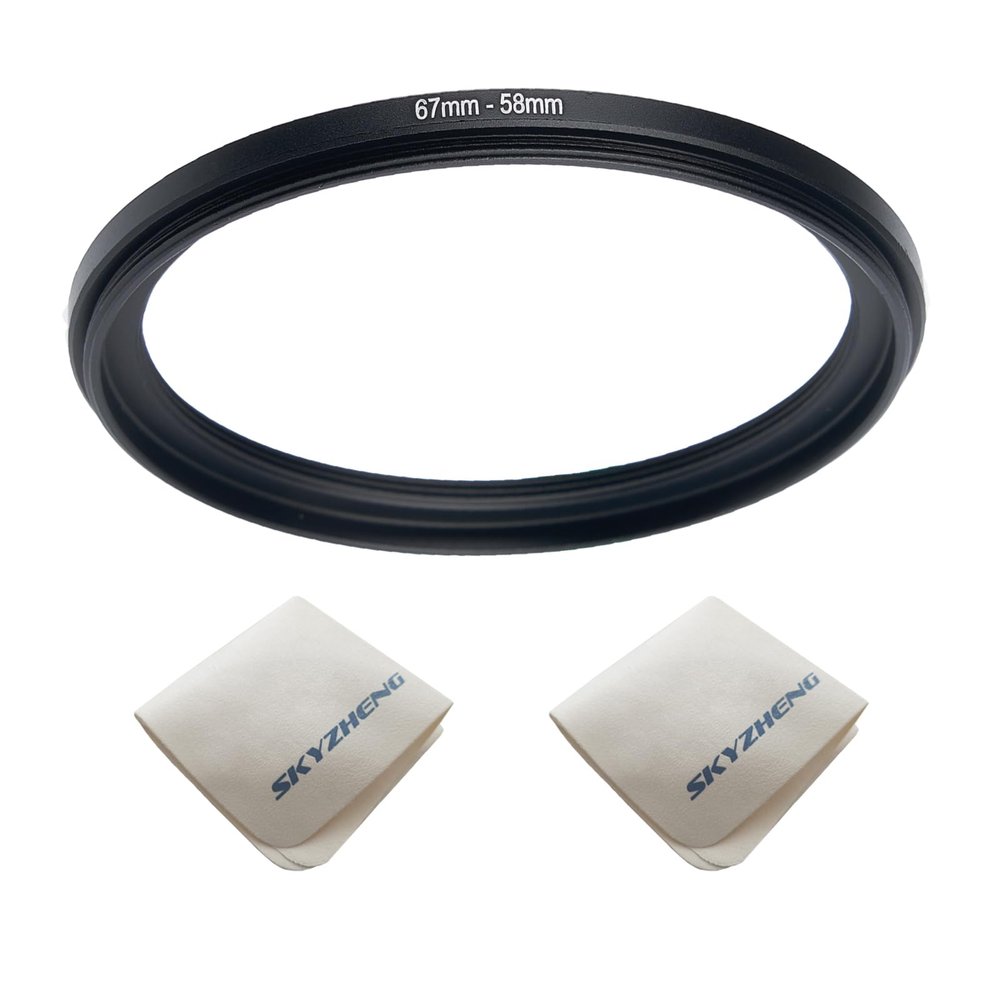 67mm Lens to 58mm Camera Lens Adapter 67mm to 58mm Step Down Ring Adapter Ring for All Brands of UV ND CPL, with Premium Lens Wiping Cloth 2 Pack (67mm-58mm)