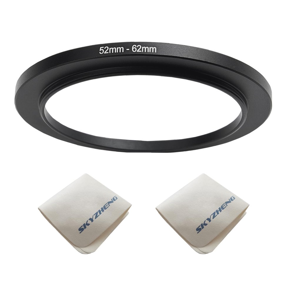 52mm Lens to 62mm Camera Lens Adapter 52mm to 62mm Step Up Ring Adapter Ring for All Brands of UV ND CPL, with Premium Lens Wiping Cloth 2 Pack (52mm-62mm)
