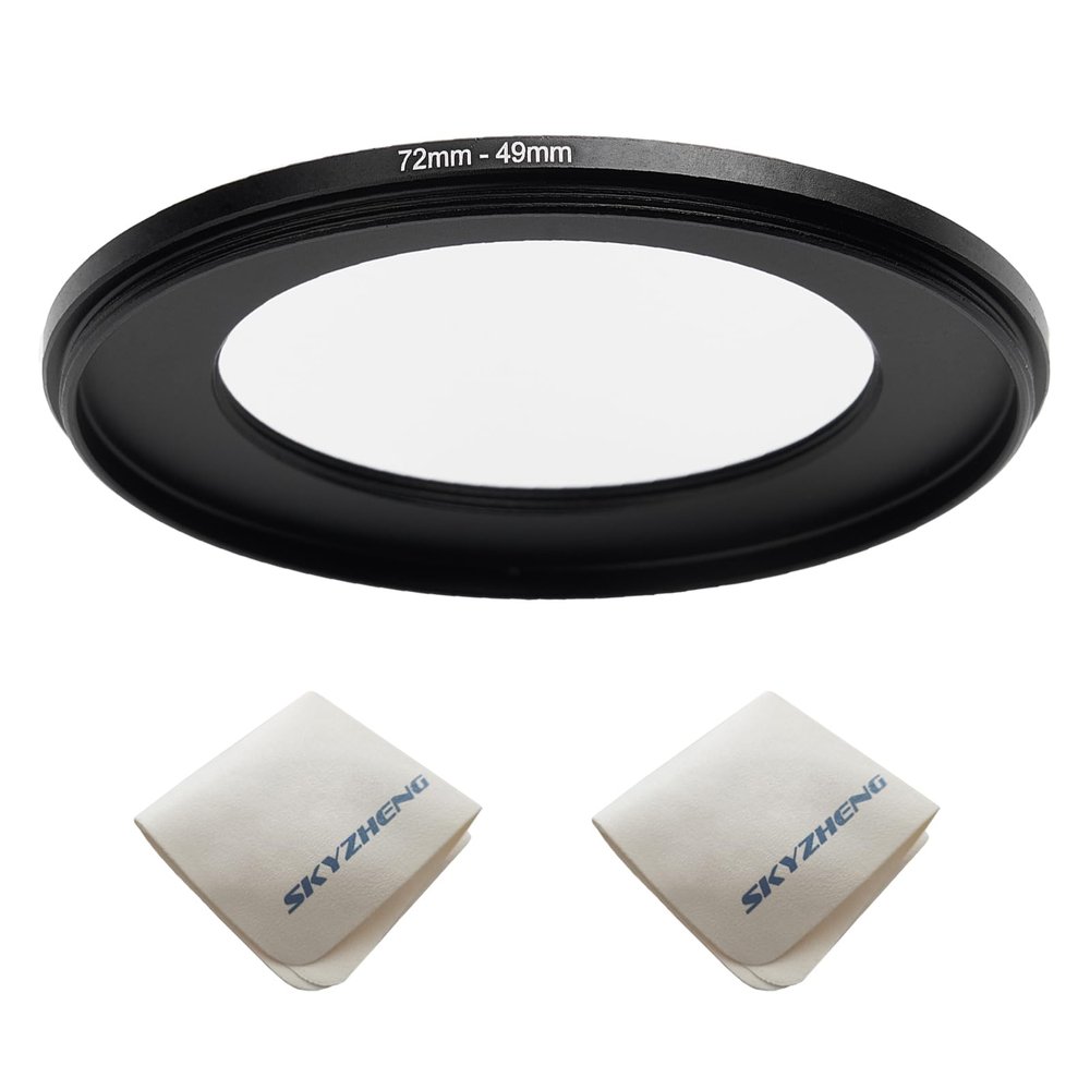 72mm Lens to 49mm Camera Lens Adapter 72mm to 49mm Step Down Ring Adapter Ring for All Brands of UV ND CPL, with Premium Lens Wiping Cloth 2 Pack (72mm-49mm)