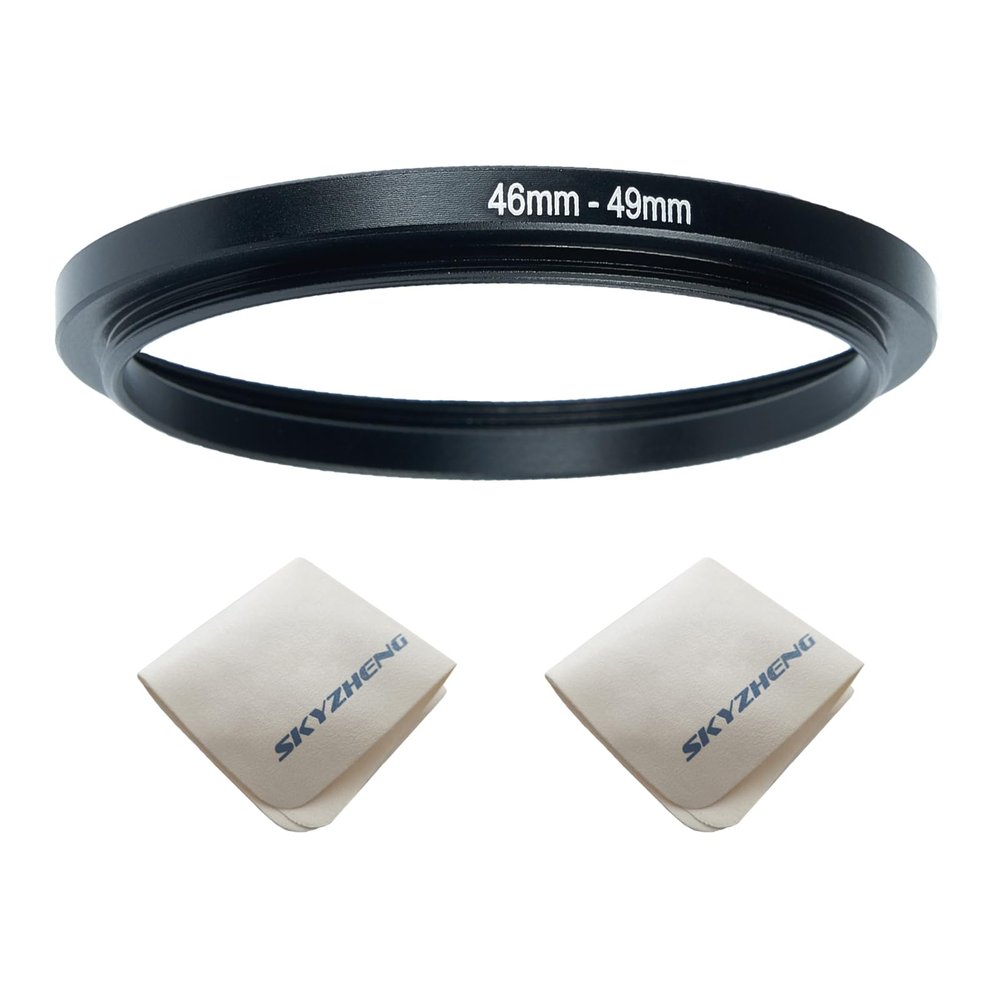 46mm Lens to 49mm Camera Lens Adapter 46mm to 49mm Step Up Ring Adapter Ring for All Brands of UV ND CPL, with Premium Lens Wiping Cloth 2 Pack (46mm-49mm)