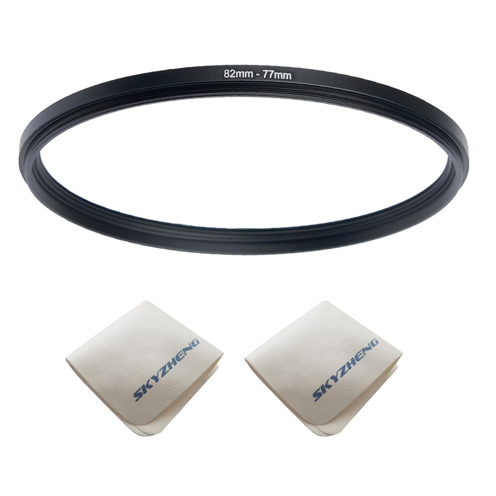 82mm Lens to 77mm Camera Lens Adapter 82mm to 77mm Step Down Ring Adapter Ring for All Brands of UV ND CPL, with Premium Lens Wiping Cloth 2 Pack (82mm-77mm)