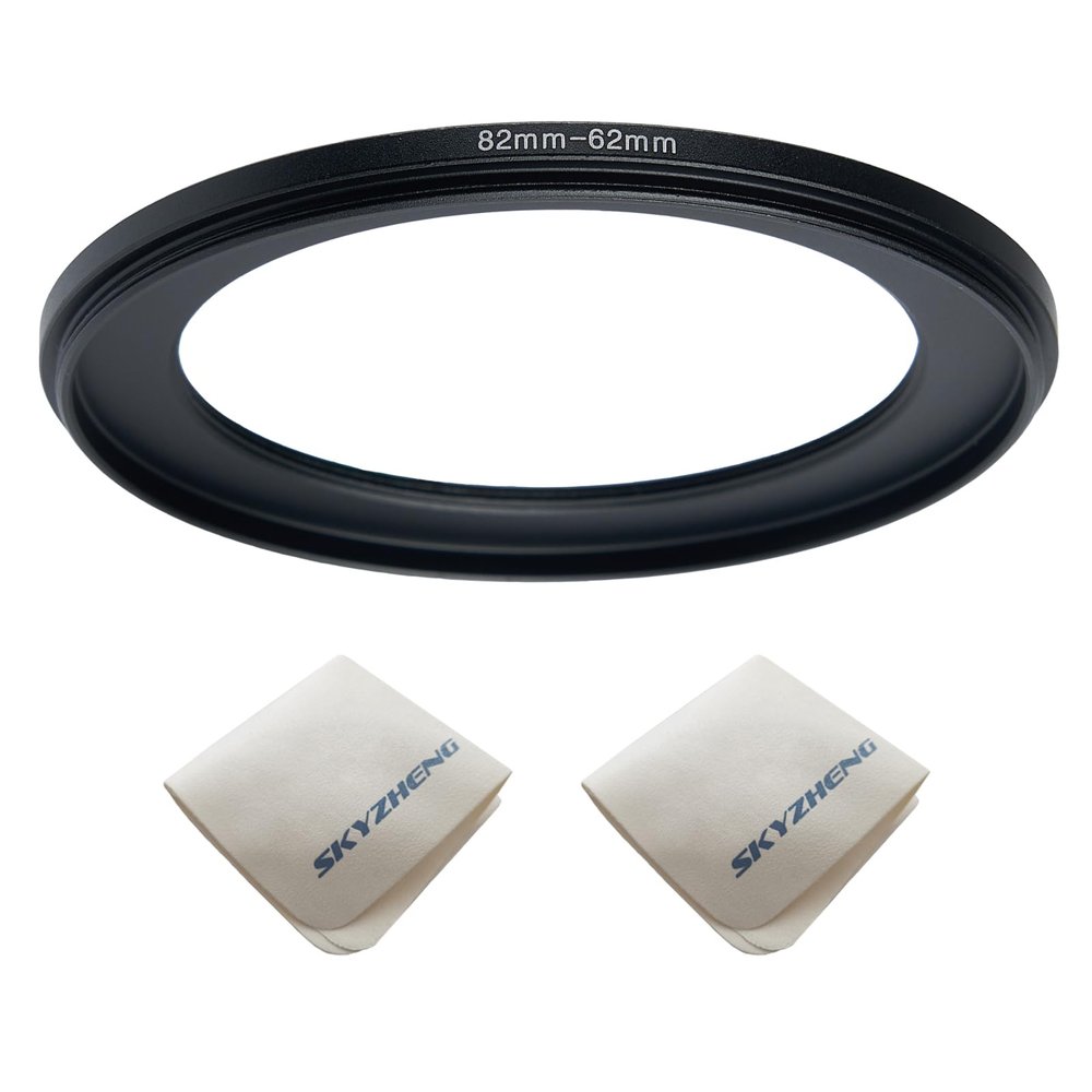 82mm Lens to 62mm Camera Lens Adapter 82mm to 62mm Step Down Ring Adapter Ring for All Brands of UV ND CPL, with Premium Lens Wiping Cloth 2 Pack (82mm-62mm)