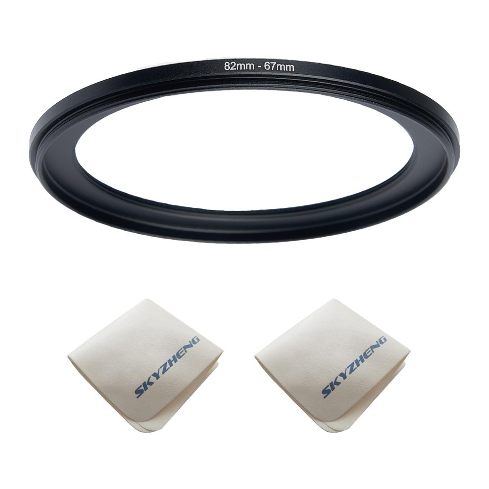 82mm Lens to 67mm Camera Lens Adapter 82mm to 67mm Step Down Ring Adapter Ring for All Brands of UV ND CPL, with Premium Lens Wiping Cloth 2 Pack (82mm-67mm)