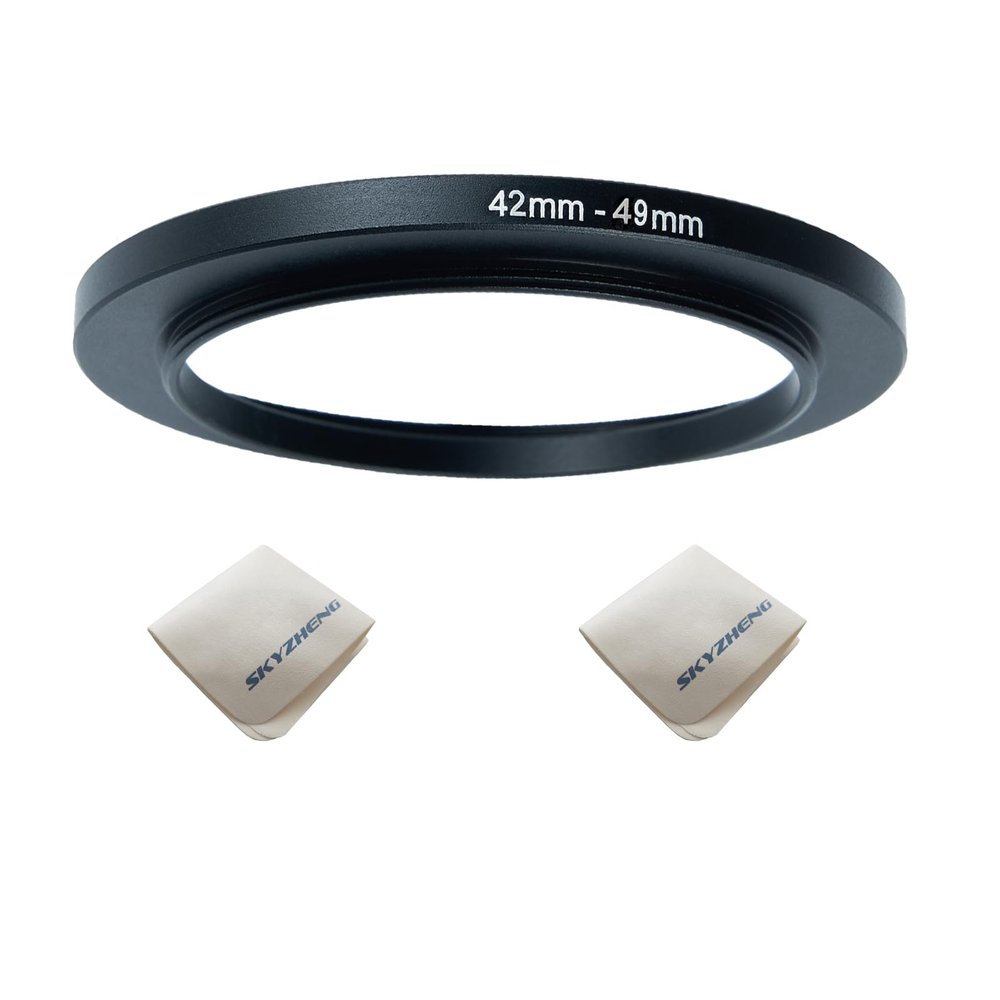42mm Lens to 49mm Camera Lens Adapter 42mm to 49mm Step Up Ring Adapter Ring for All Brands of UV ND CPL, with Premium Lens Wiping Cloth 2 Pack (42mm-49mm)
