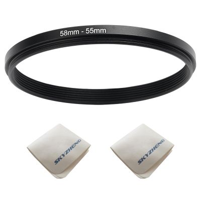 58mm Lens to 55mm Camera Lens Adapter 58mm to 55mm Step Down Ring Adapter Ring for All Brands of UV ND CPL, with Premium Lens Wiping Cloth 2 Pack (58mm-55mm)