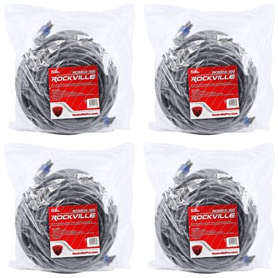 Rockville RCSS12100 100 ft 12 AWG Speakon to Speakon Speaker Cables, 100 Percent Copper, High Current Audio Connection, 4-Piece