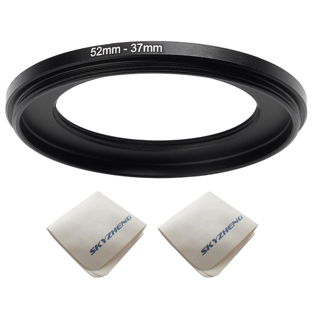 52mm Lens to 37mm Camera Lens Adapter 52mm to 37mm Step Down Ring Adapter Ring for All Brands of UV ND CPL, with Premium Lens Wiping Cloth 2 Pack (52mm-37mm)