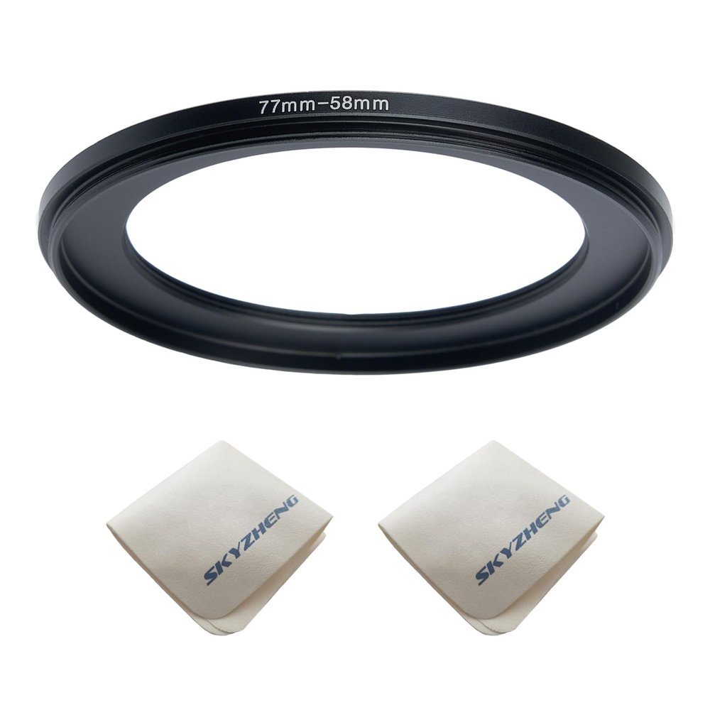 77mm Lens to 58mm Camera Lens Adapter 77mm to 58mm Step Down Ring Adapter Ring for All Brands of UV ND CPL, with Premium Lens Wiping Cloth 2 Pack (77mm-58mm)