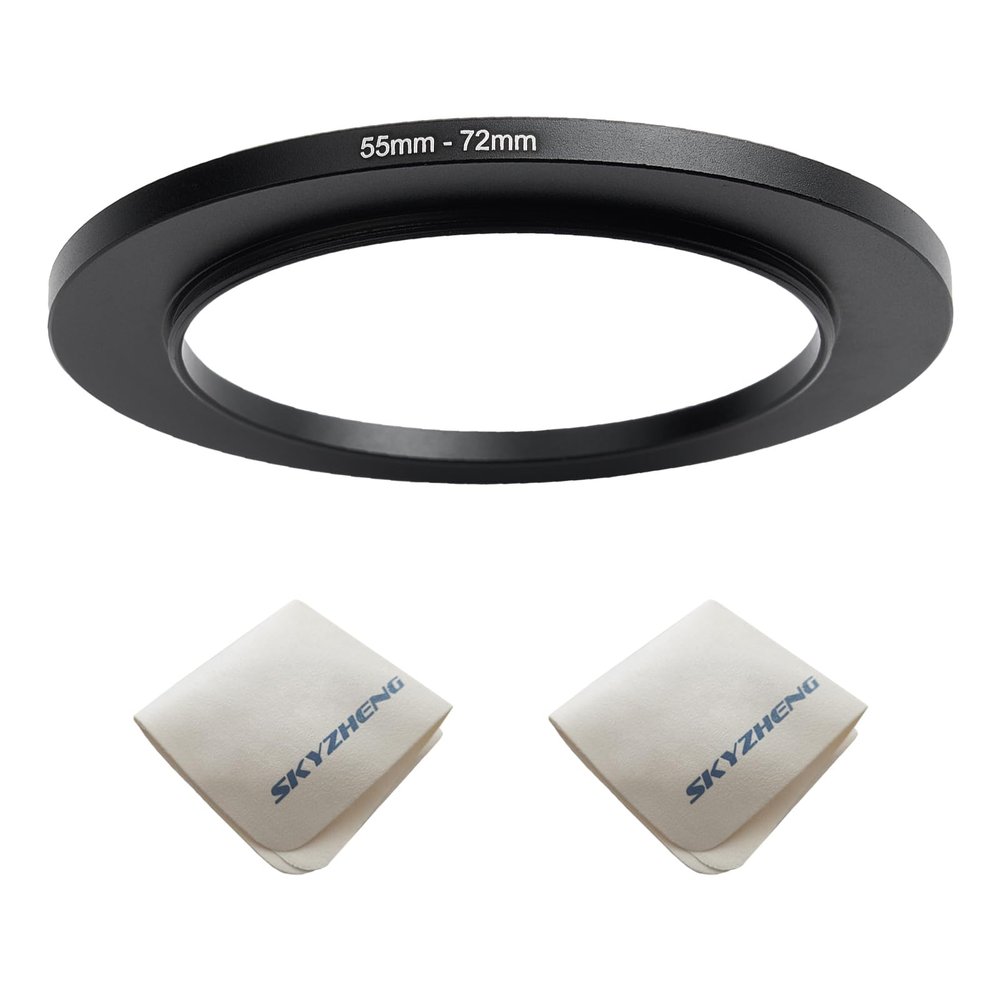 55mm Lens to 72mm Camera Lens Adapter 55mm to 72mm Step Up Ring Adapter Ring for All Brands of UV ND CPL, with Premium Lens Wiping Cloth 2 Pack (55mm-72mm)