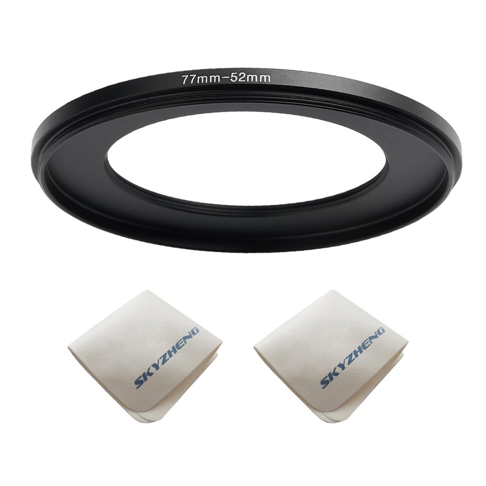 77mm Lens to 52mm Camera Lens Adapter 77mm to 52mm Step Down Ring Adapter Ring for All Brands of UV ND CPL, with Premium Lens Wiping Cloth 2 Pack (77mm-52mm)