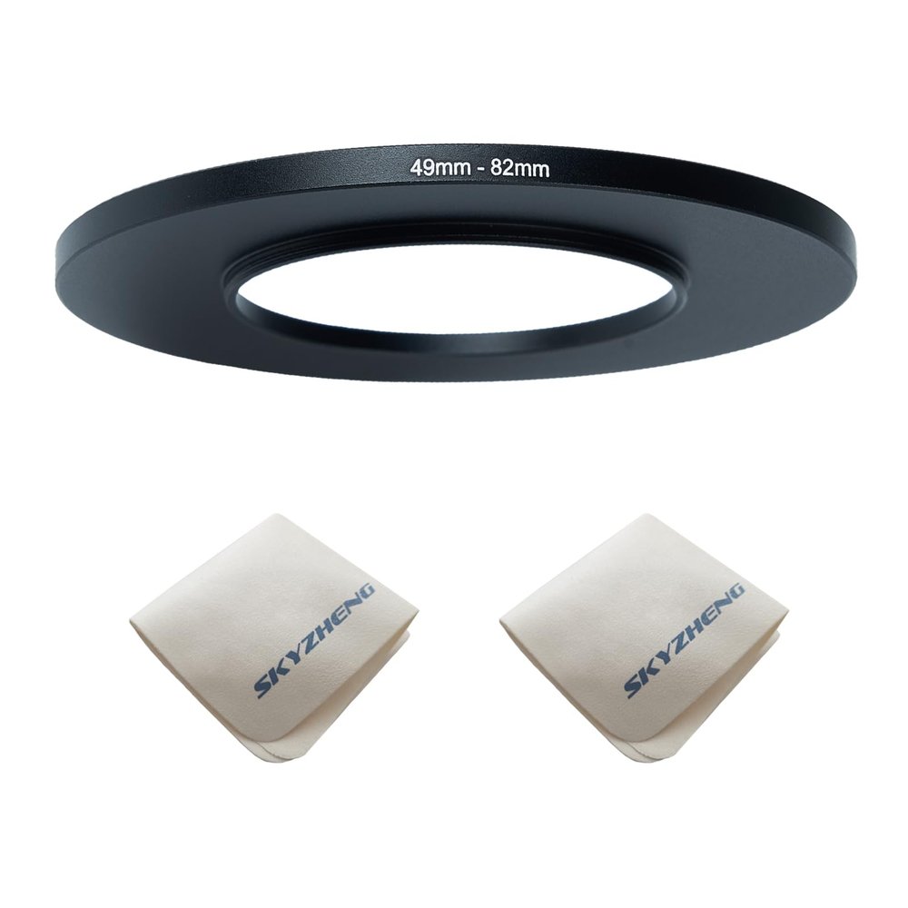 49mm Lens to 82mm Camera Lens Adapter 49mm to 82mm Step Up Ring Adapter Ring for All Brands of UV ND CPL, with Premium Lens Wiping Cloth 2 Pack (49mm-82mm)