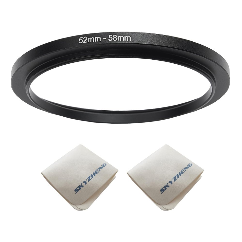 52mm Lens to 58mm Camera Lens Adapter 52mm to 58mm Step Up Ring Adapter Ring for All Brands of UV ND CPL, with Premium Lens Wiping Cloth 2 Pack (52mm-58mm)