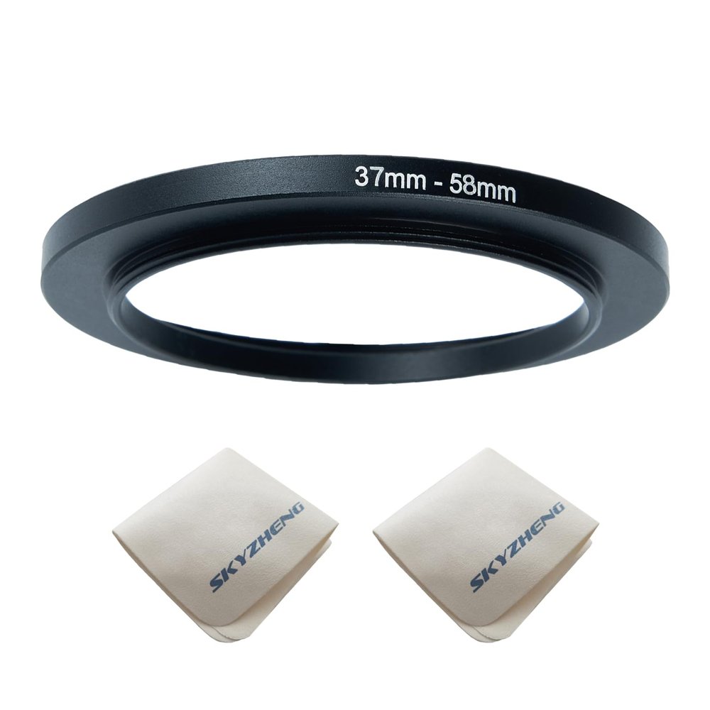 37mm Lens to 58mm Camera Lens Adapter 37mm to 58mm Step Down Ring Adapter Ring for All Brands of UV ND CPL, with Premium Lens Wiping Cloth 2 Pack (37mm-58mm)