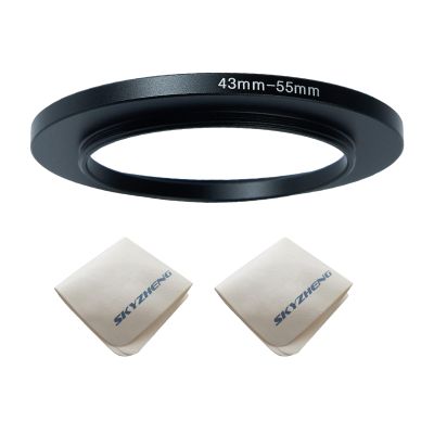 43mm Lens to 55mm Camera Lens Adapter 43mm to 55mm Step Up Ring Adapter Ring for All Brands of UV ND CPL, with Premium Lens Wiping Cloth 2 Pack (43mm-55mm)